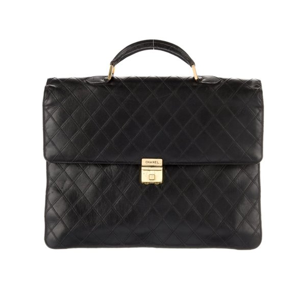 CHANEL Handbags - Chanel 1990s Large Black Quilted Leather Briefcase